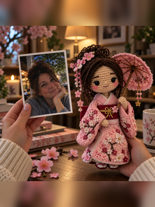 Custom Crochet Kimono Doll from Photo – Cherry Blossom Keepsake